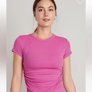 Old Navy Pink Ribbed Open Back Short Sleeve Tee